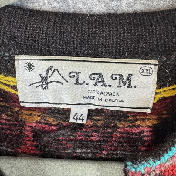 Vintage L.A.M. Alpaca Knit Cardigan Multicolor Size 44 Oversized Boho Relaxed - Picture 6 of 16